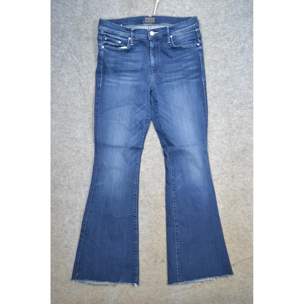 Mother Jeans Womens 31 The Weekender Fray Blue Tongue And Chic Flare Denim USA